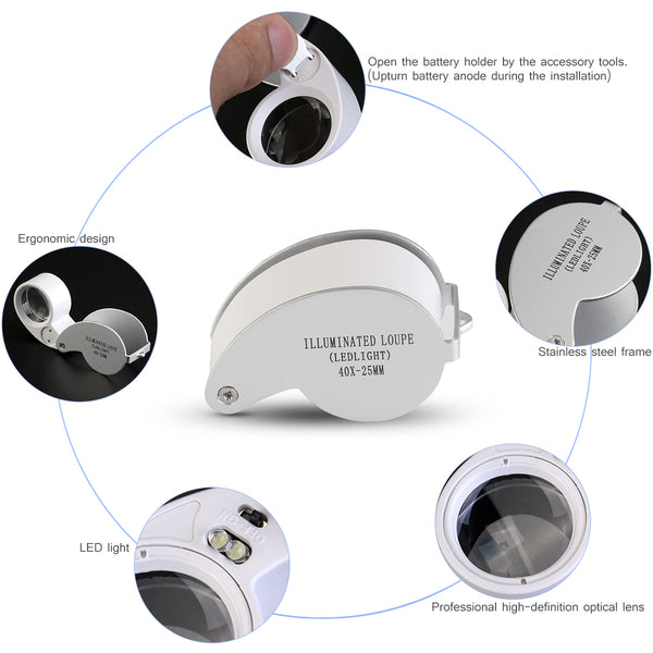 LED Illuminated jewelry Magnifiers Loop